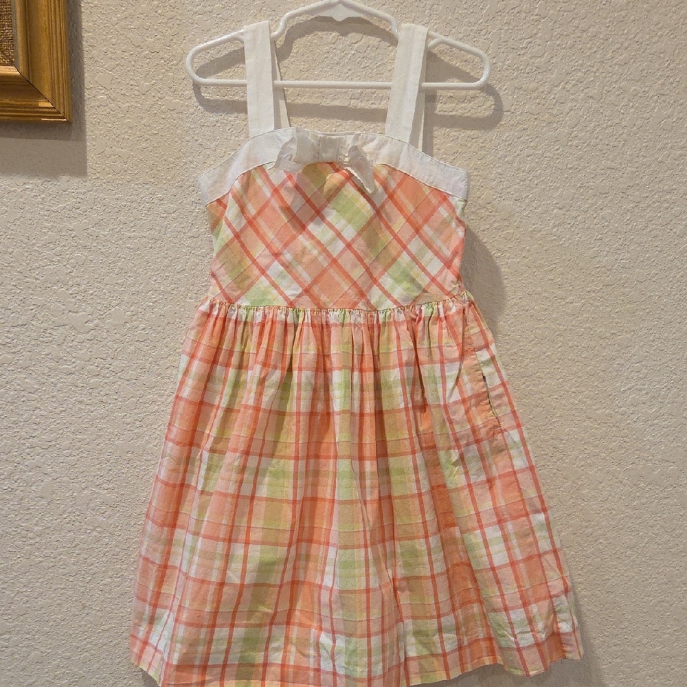 Janie and Jack Plaid Dress in Peach and Mint